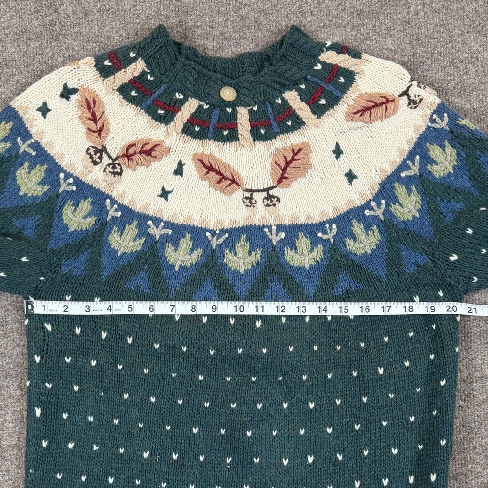 Vintage Wool Blend Nordic Fair Isle Fall Leaves Winter Pullover Sweater Womens M - Picture 9 of 10